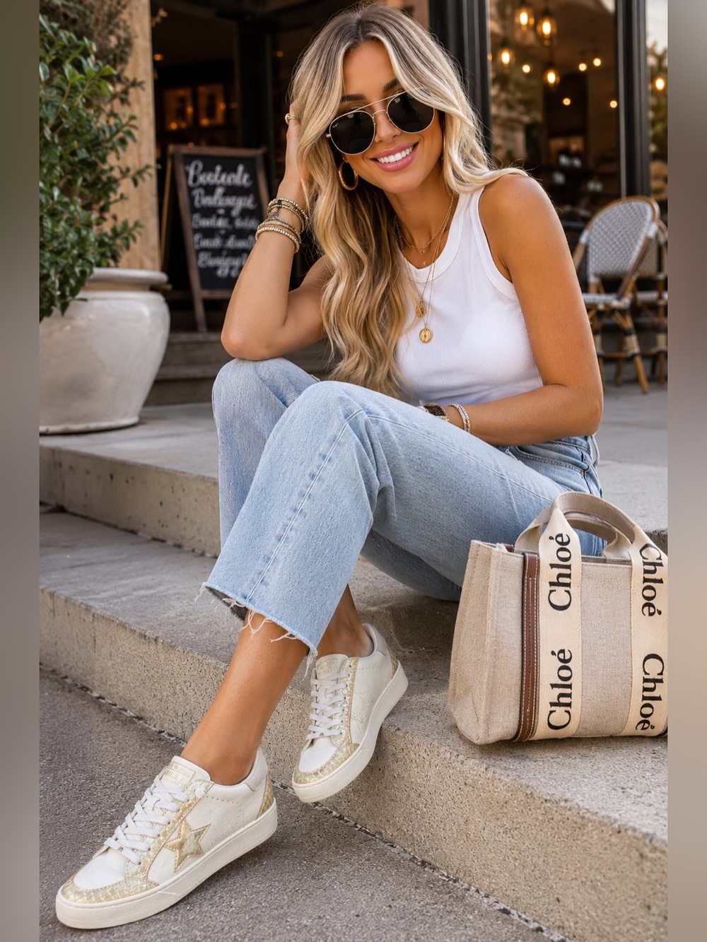 Vintage Havana White and Gold Low-Top Sneakers